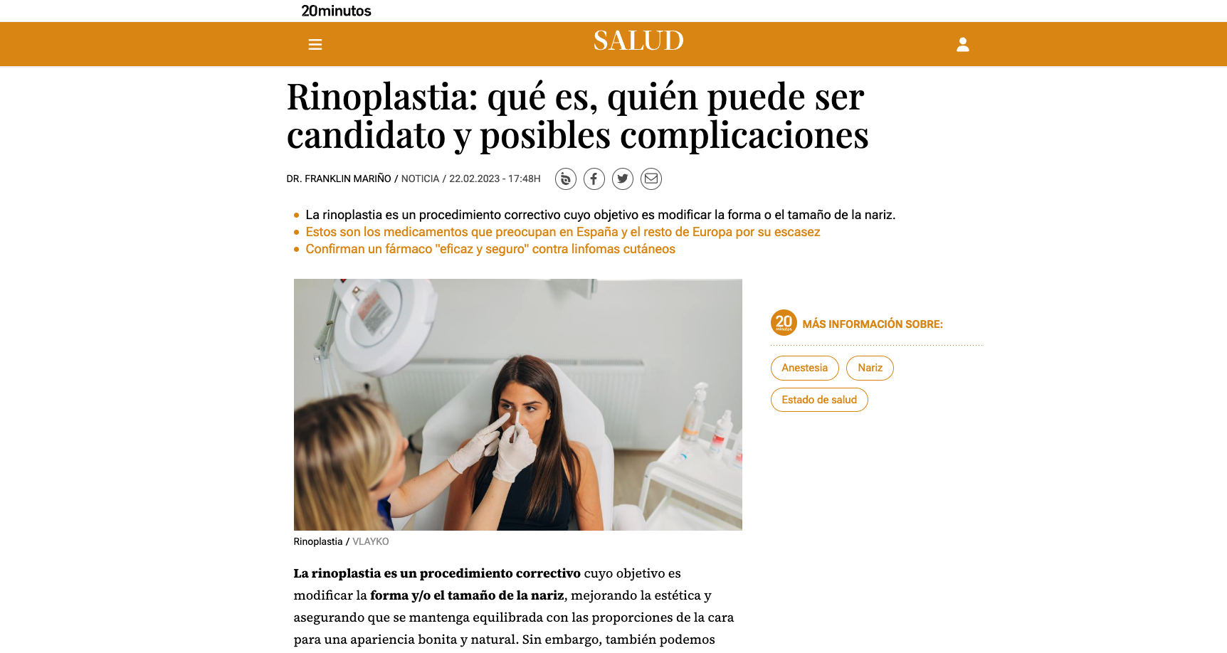 Rinoplastia: qu&eacute; es, qui&eacute;n puede ser candidato y posibles complicaciones