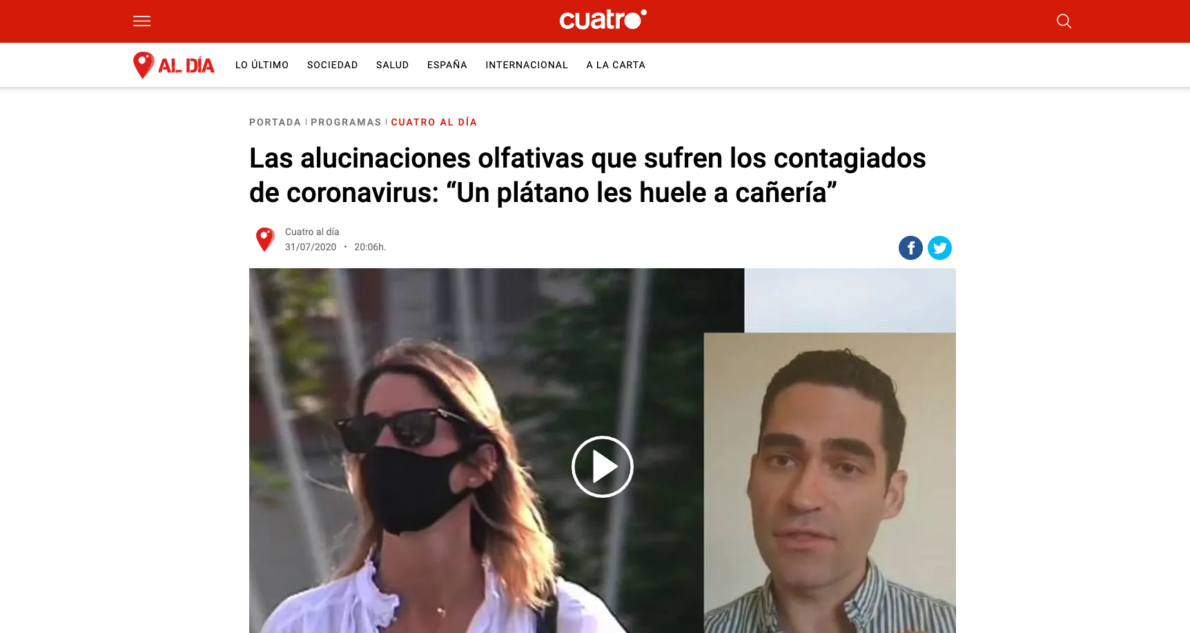 Las alucinaciones olfativas que sufren los contagiados de coronavirus: &ldquo;Un pl&aacute;tano les huele a ca&ntilde;er&iacute;a&rdquo;