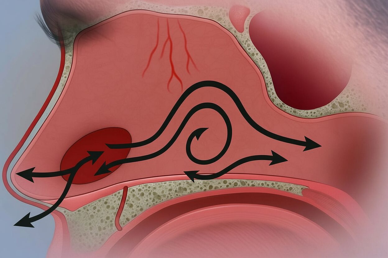 Alteración del flujo de aire por una perforación septal